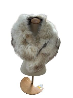 FOX Fur white vintage fur stole wrap shawl CAROLINE embroidered inside